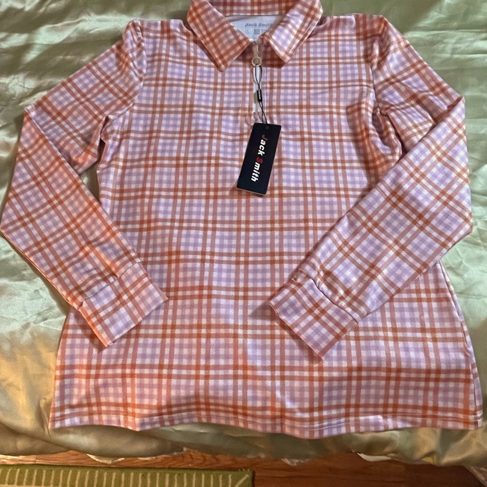 Jack Smith golf shirt, Size Large multi color with front zipper and long sleeves